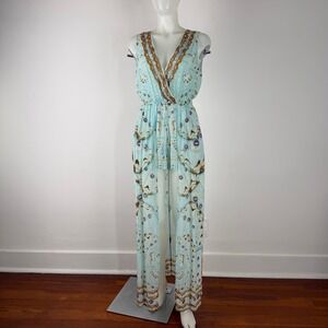 Shahida Parides Butterfly Print Embellished Romper Maxi Dress Blue